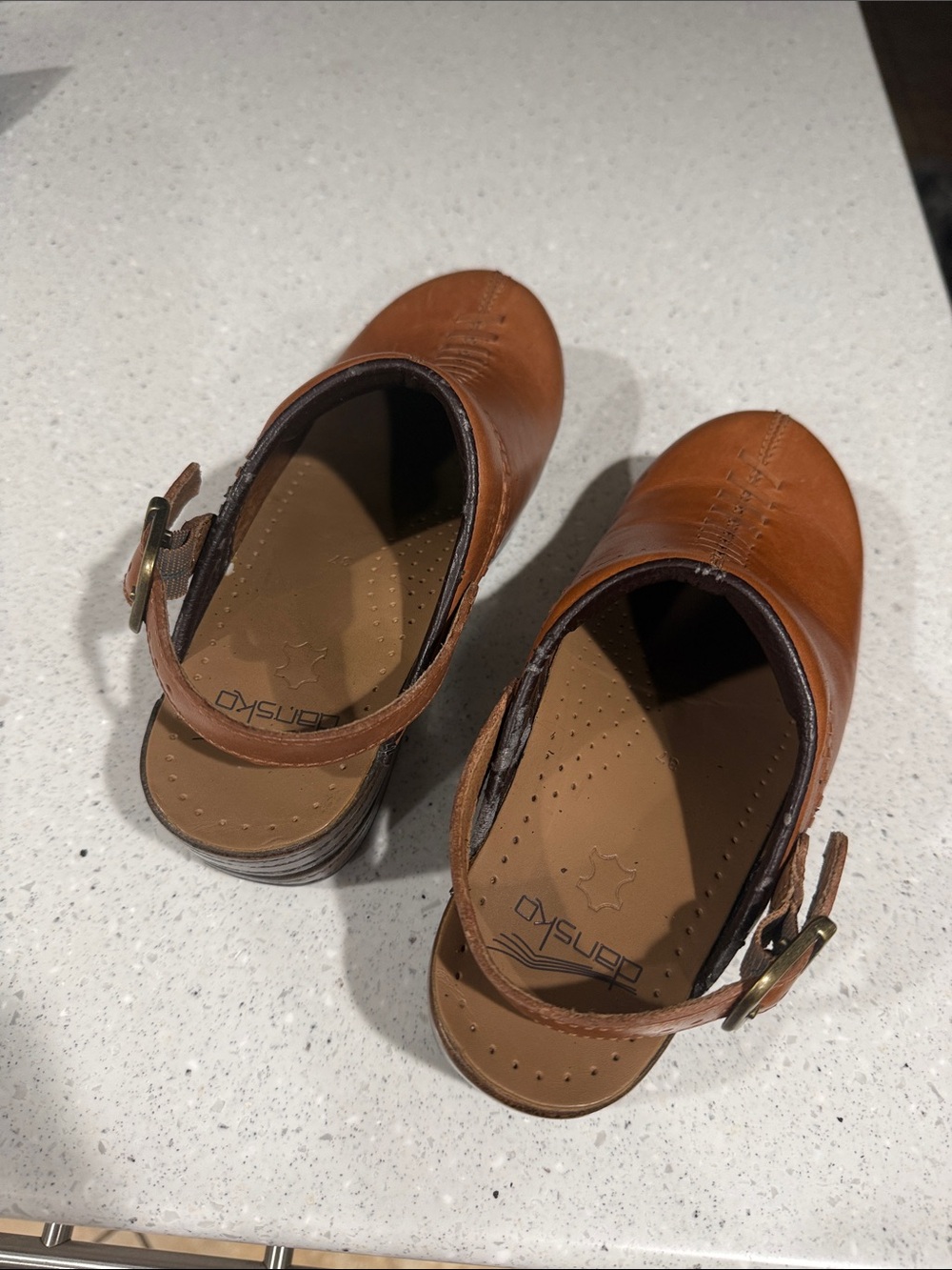 Dansko Tan Leather Mary Jane Clogs for Womens with Buckle Strap